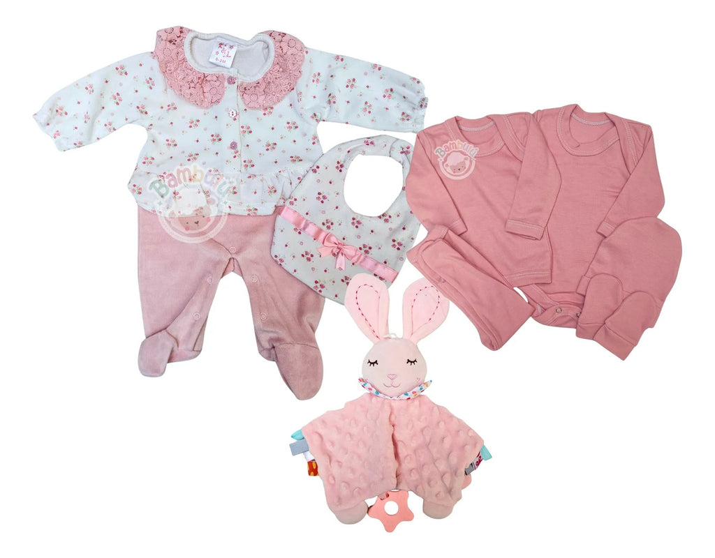 Set de Enterito de Plush, Ajuar y Tuto para Bebé · 0 a 3 Meses