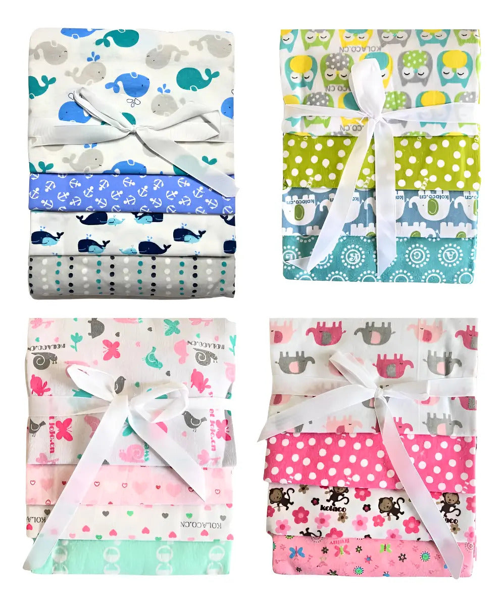 Pack de 4 Mantas de Franela de Algodón · 70 × 75 cm