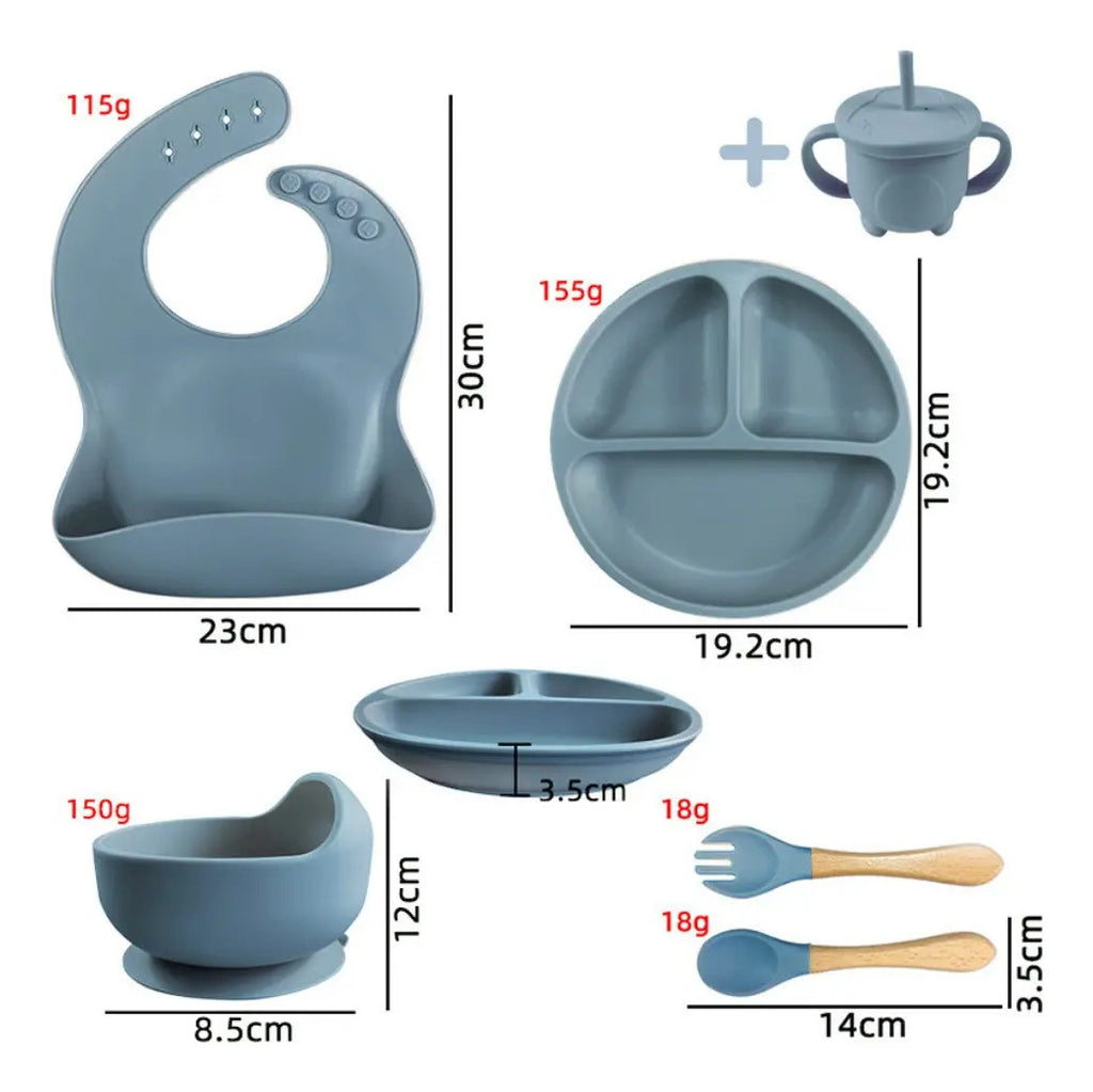 Kit de Alimentación con Plato Dividido, Babero y Vaso