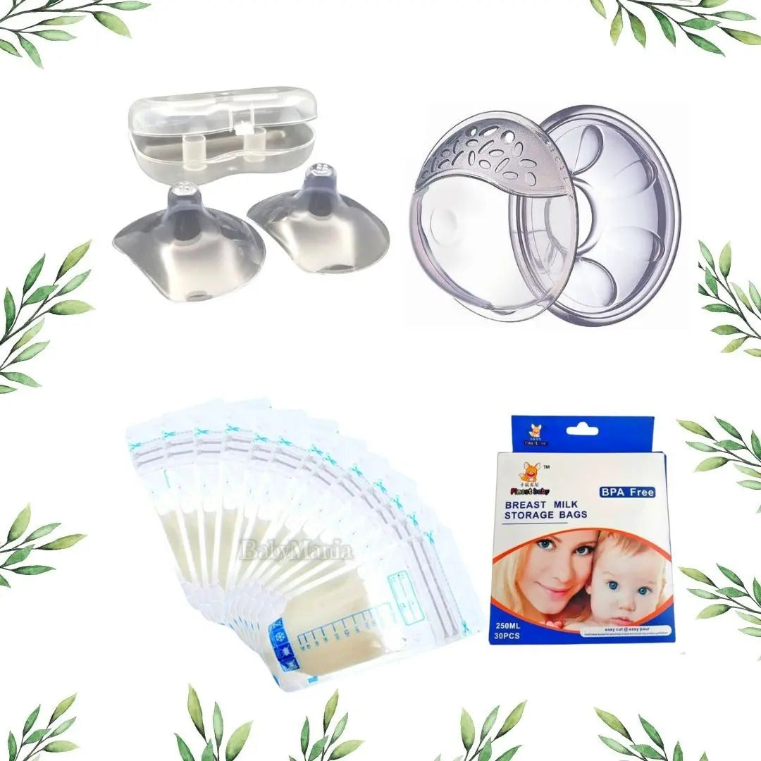 Set de Amapolas, 30 Bolsas para Leche y Par de Pezoneras