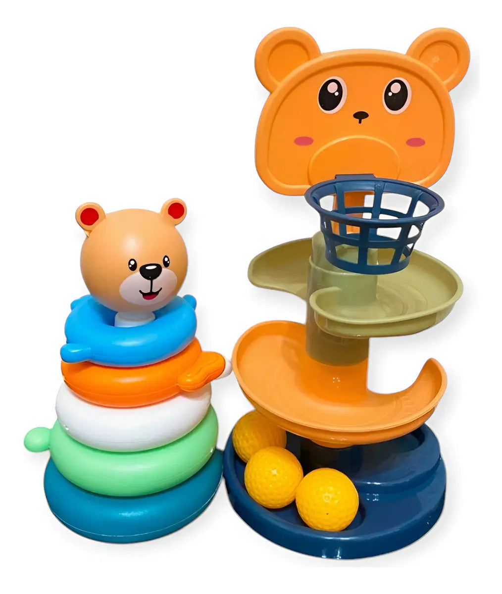 Juego 2 en 1 de Aros Apilables y Canasta de Osito
