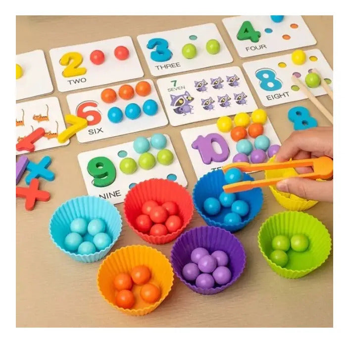 Juego de Conteo con Tarjetas Numéricas y Piezas de Colores