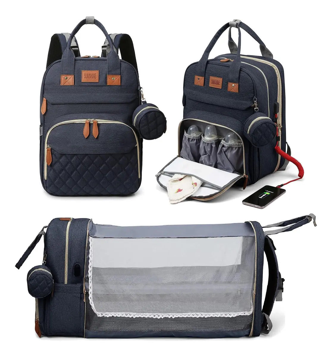 Mochila Pañalera con Mudador Desplegable y Puerto USB