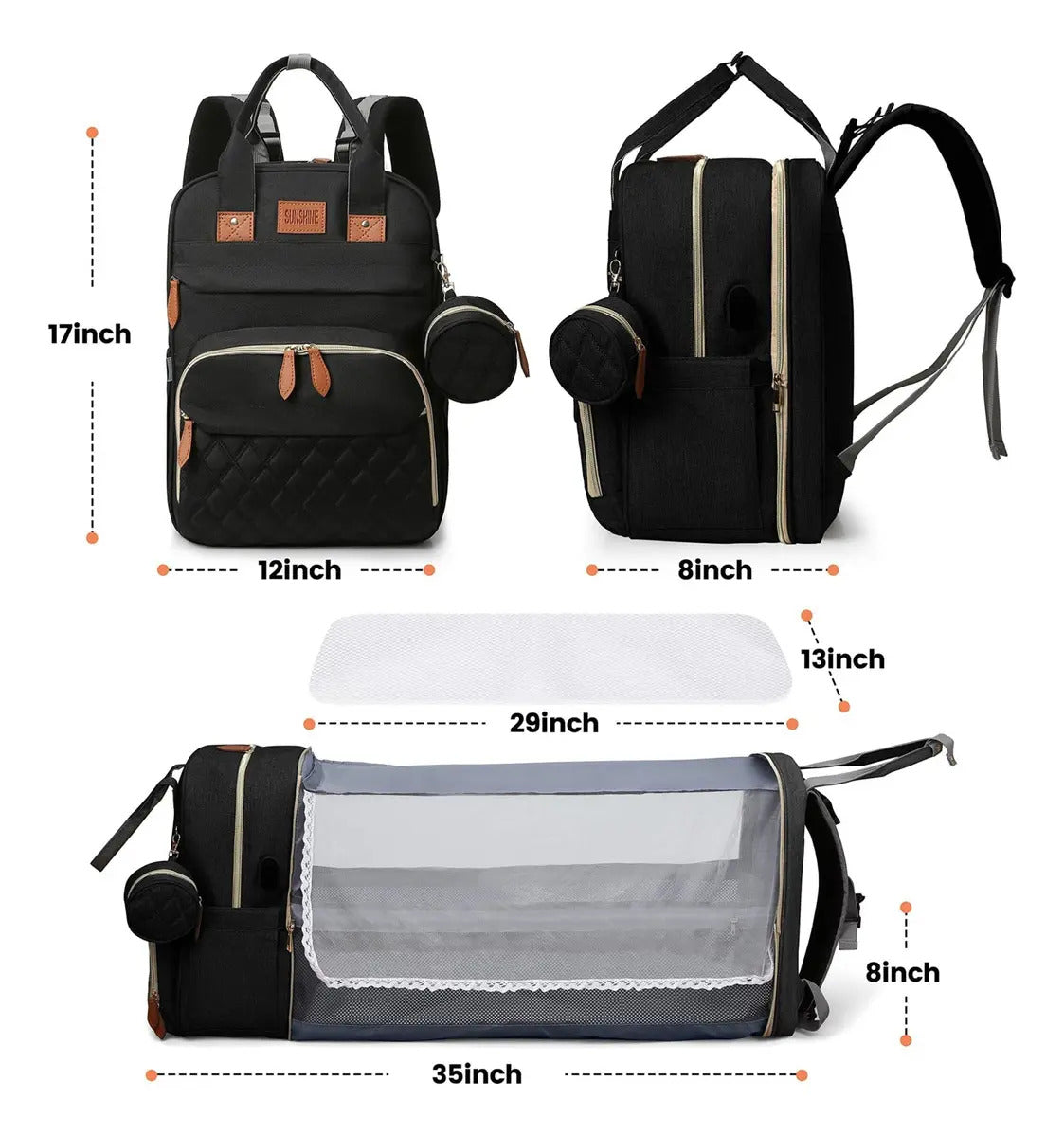 Mochila Pañalera con Mudador Desplegable y Puerto USB