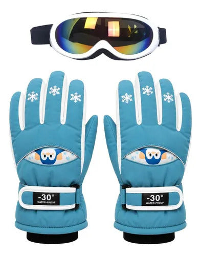 Guantes y Antiparras para Nieve · Talla Infantil 7 a 10 Años
