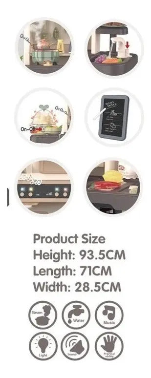 Cocina de Juguete con Agua, Vapor y Sonido · 65 Piezas