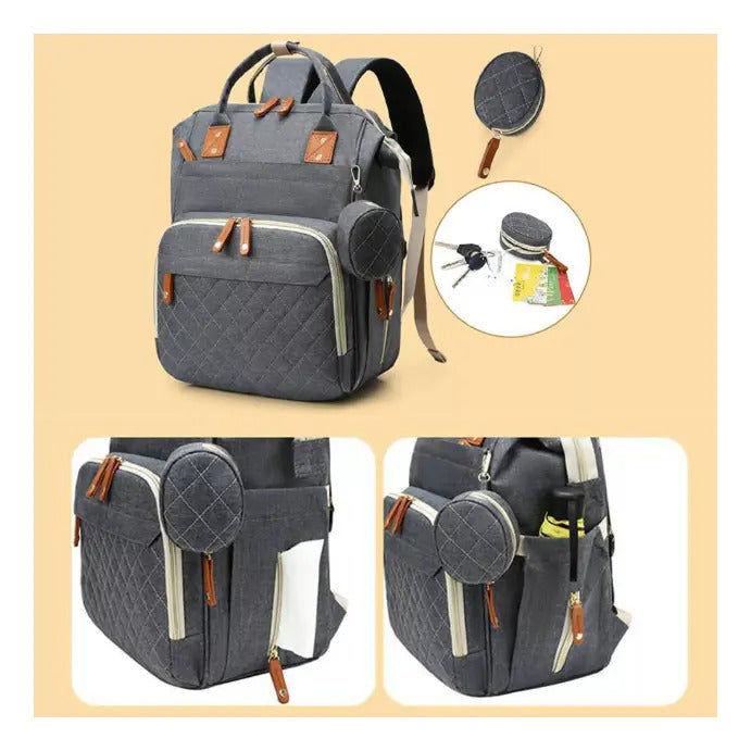 Mochila Pañalera con Monedero, Ganchos y Puerto USB