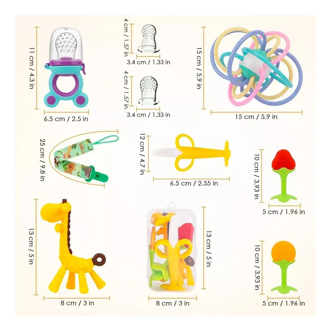 Kit de Mordedores y Accesorios para Bebé · 10 Piezas