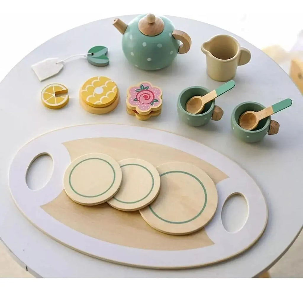Set de Té de Madera de Juguete con Bandeja
