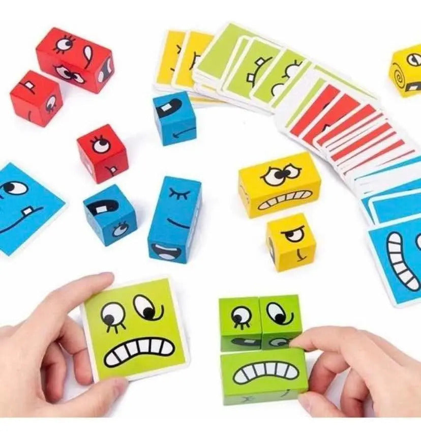 Juego de Expresiones con 12 Bloques de Madera y 50 Tarjetas