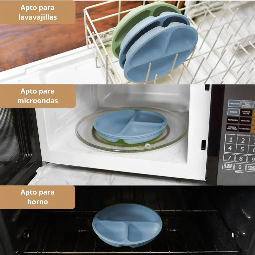 Kit de Alimentación con Plato Dividido, Babero y Vaso