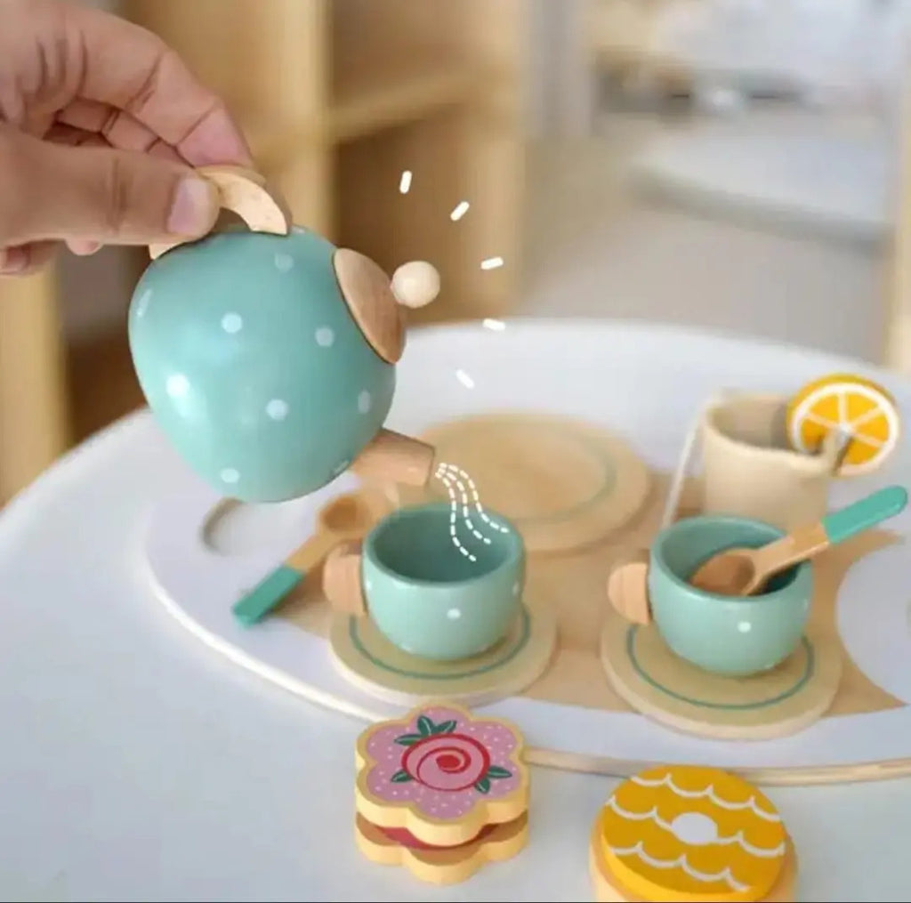 Set de Té de Madera de Juguete con Bandeja