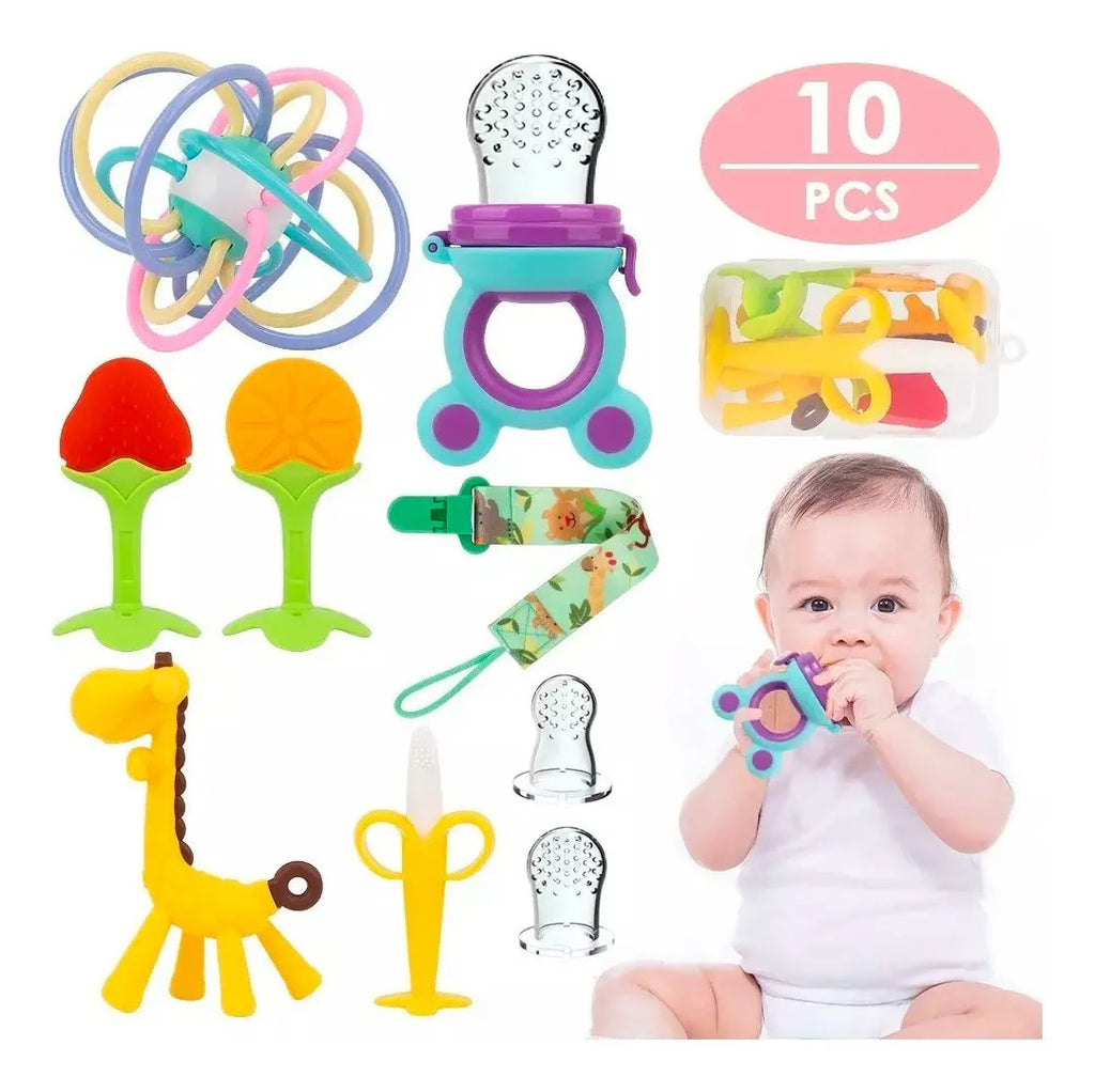 Kit de Mordedores y Accesorios para Bebé · 10 Piezas