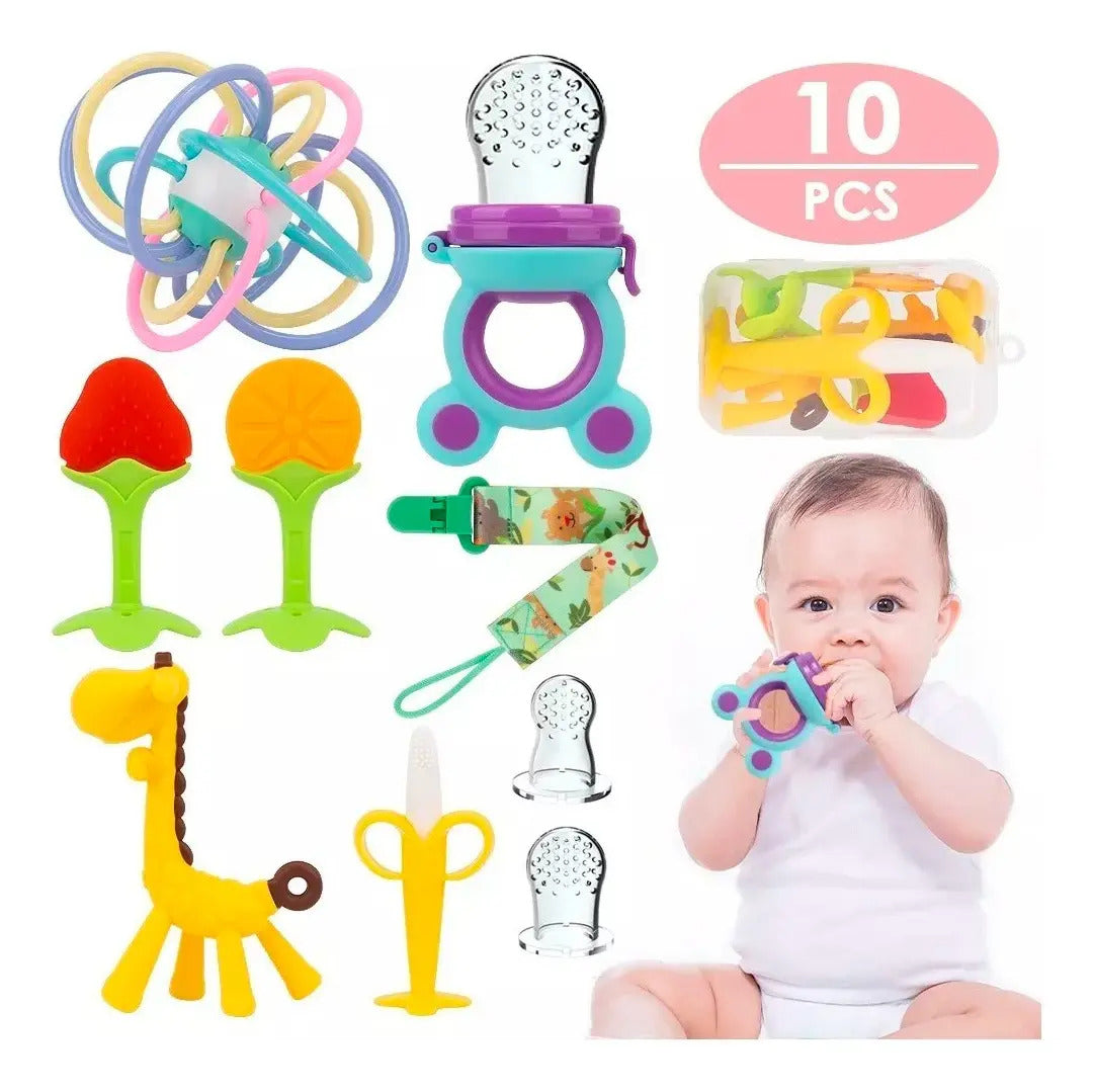 Kit de Mordedores y Accesorios para Bebé · 10 Piezas