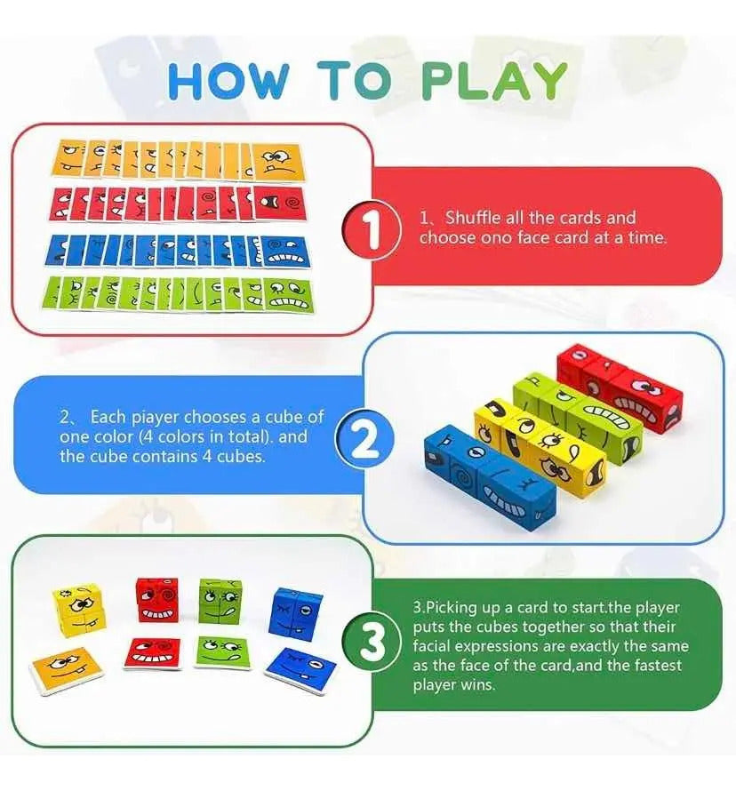 Juego de Expresiones con 12 Bloques de Madera y 50 Tarjetas