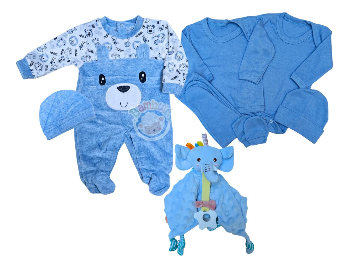 Set de Enterito de Plush, Ajuar y Tuto para Bebé · 0 a 3 Meses