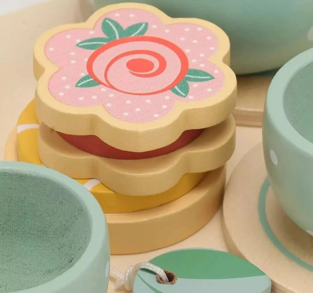 Set de Té de Madera de Juguete con Bandeja