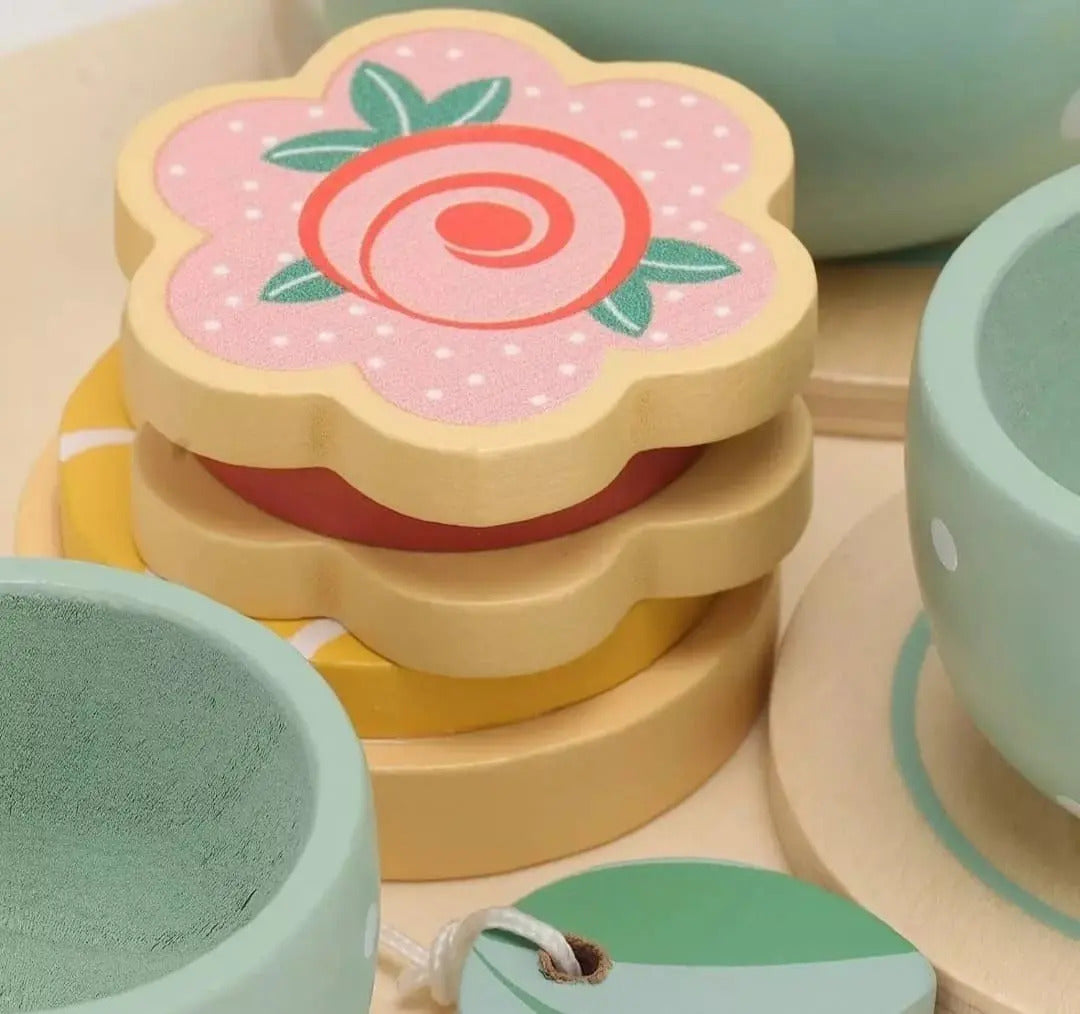 Set de Té de Madera de Juguete con Bandeja