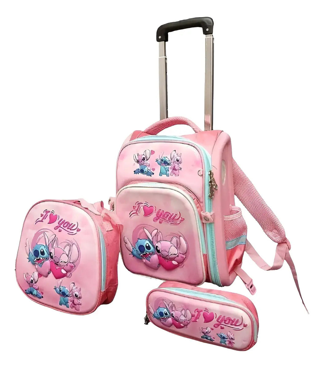 Mochila Escolar con Ruedas, Lonchera y Estuche · 3 Piezas