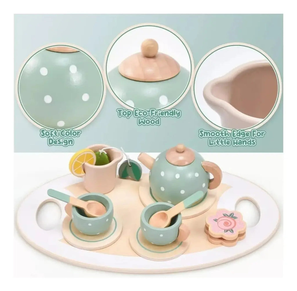 Set de Té de Madera de Juguete con Bandeja