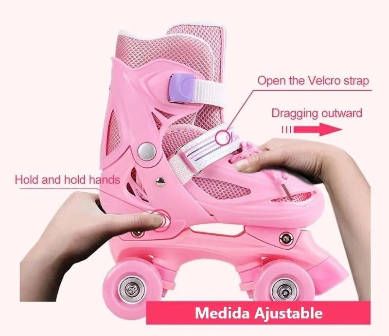 Patines de 4 Ruedas Ajustables Rosados · XS, S y M