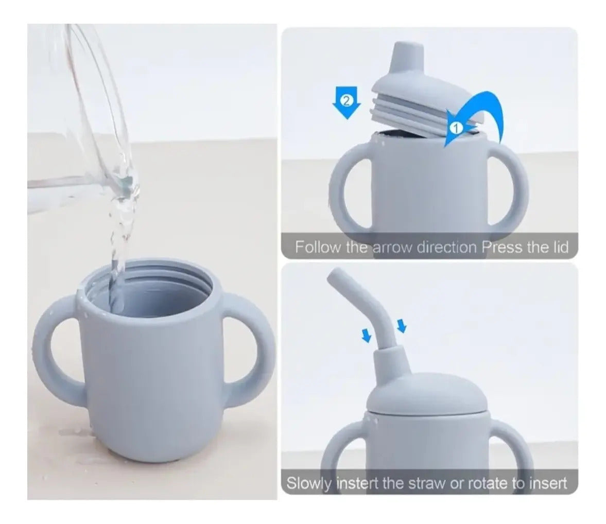 Vaso de Silicona con Rosca, Asas y Bombilla · 150 ml