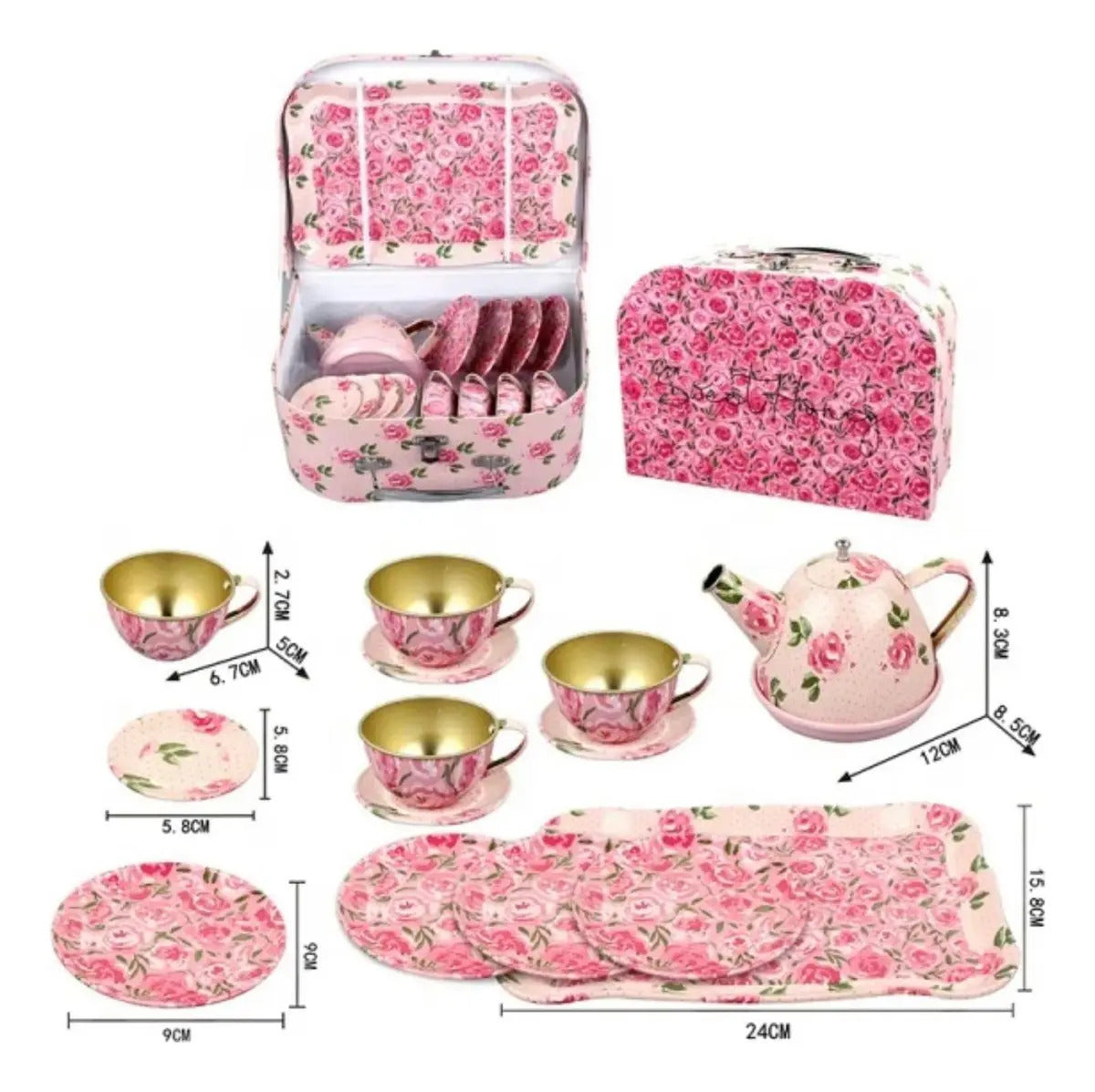 Set de té de juguete con flores, detalles