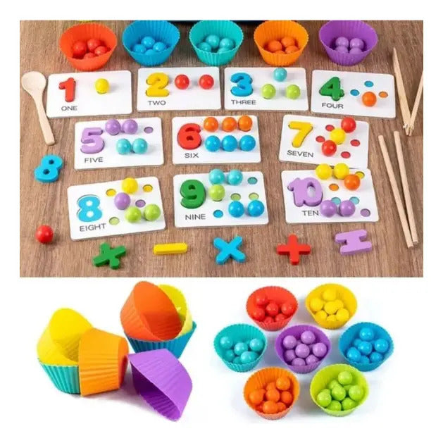 Juego de Conteo con Tarjetas Numéricas y Piezas de Colores