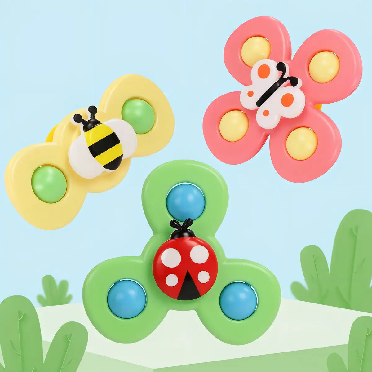 Set de 3 Spinners Giratorios con Ventosa para Bebé