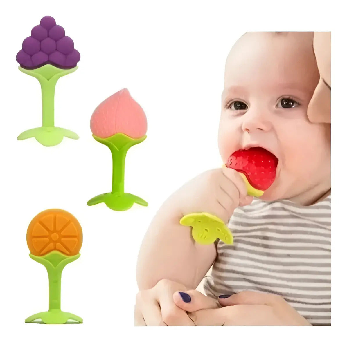 Pack de 3 Mordedores de Silicona Diseño Frutas