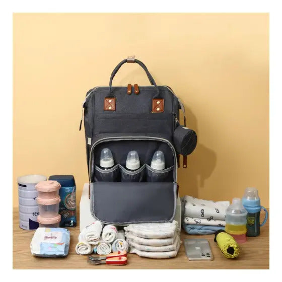 Mochila Pañalera con Monedero, Ganchos y Puerto USB