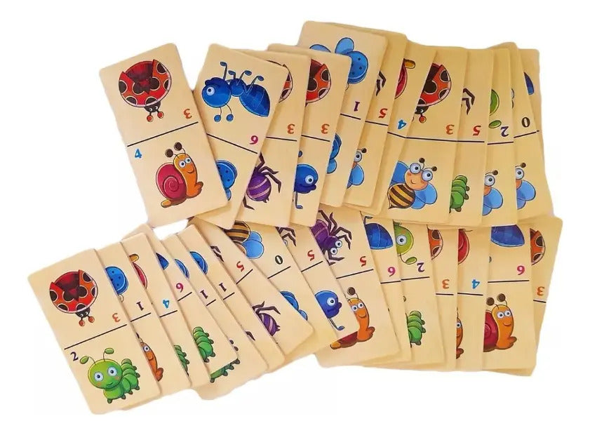 Dominó de Madera Infantil de Insectos · 28 Fichas