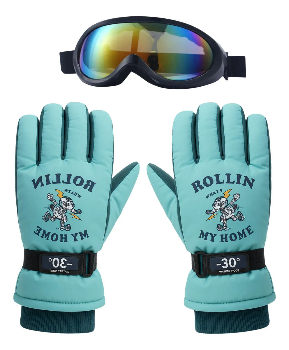 Guantes y Antiparras para Nieve · Talla Infantil 7 a 10 Años