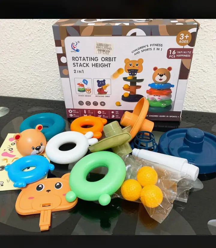 Juego 2 en 1 de Aros Apilables y Canasta de Osito