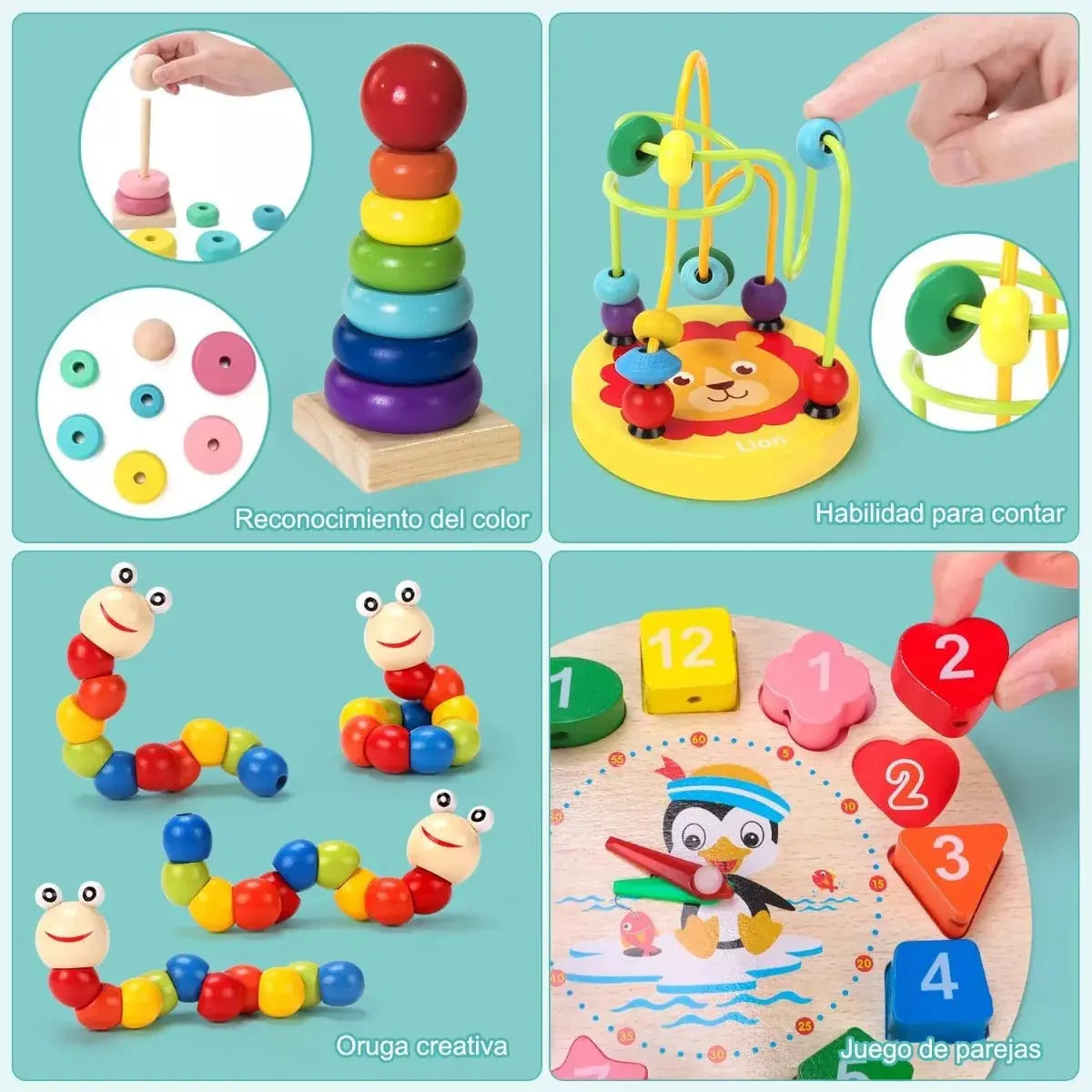 Pack de 6 Juguetes Didácticos de Madera