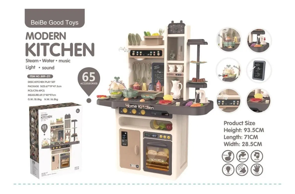Cocina de Juguete con Agua, Vapor y Sonido · 65 Piezas
