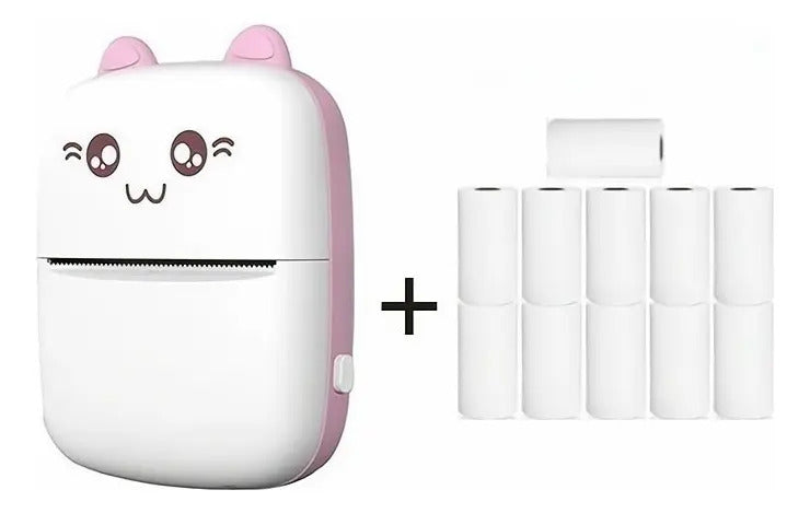 Mini Impresora Térmica Gatita con Bluetooth y 11 Rollos
