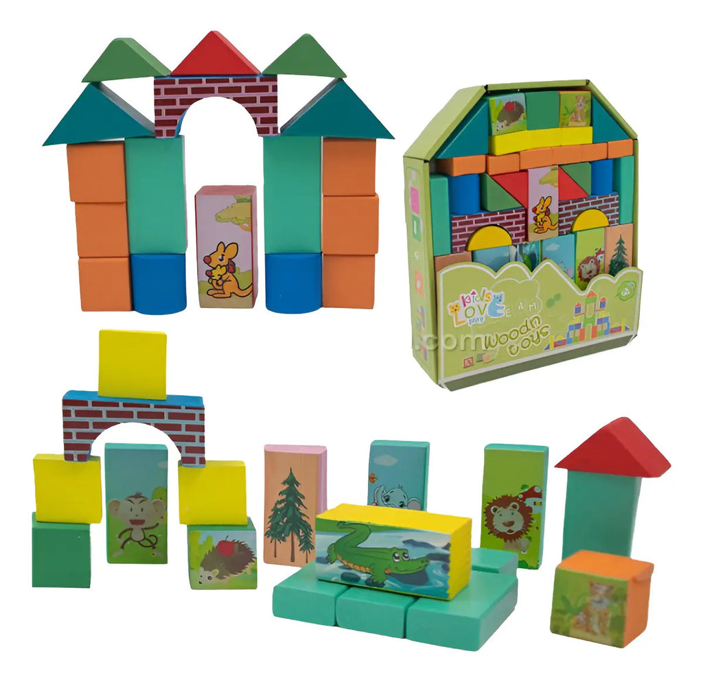 Set de 38 Bloques de Construcción de Madera