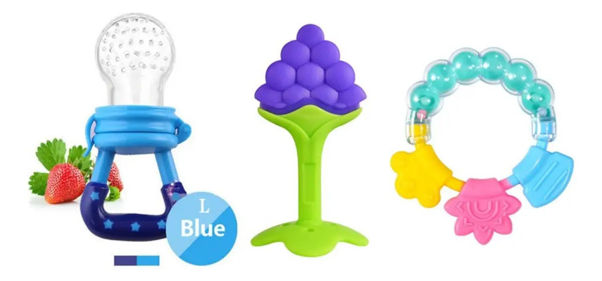 Set de 3 Accesorios · Chupete de Frutas y Mordedores