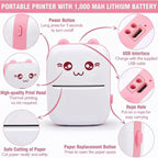 Mini Impresora Térmica Gatita con Bluetooth y 11 Rollos