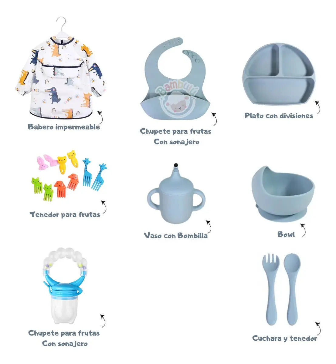 Kit de Alimentación con Babero Estampado y Accesorios