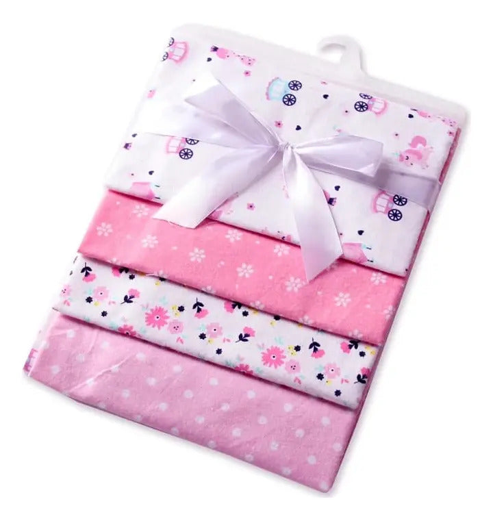 Pack de 4 Mantas de Franela de Algodón · 70 × 75 cm