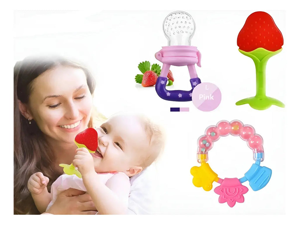 Set de 3 Accesorios · Chupete de Frutas y Mordedores