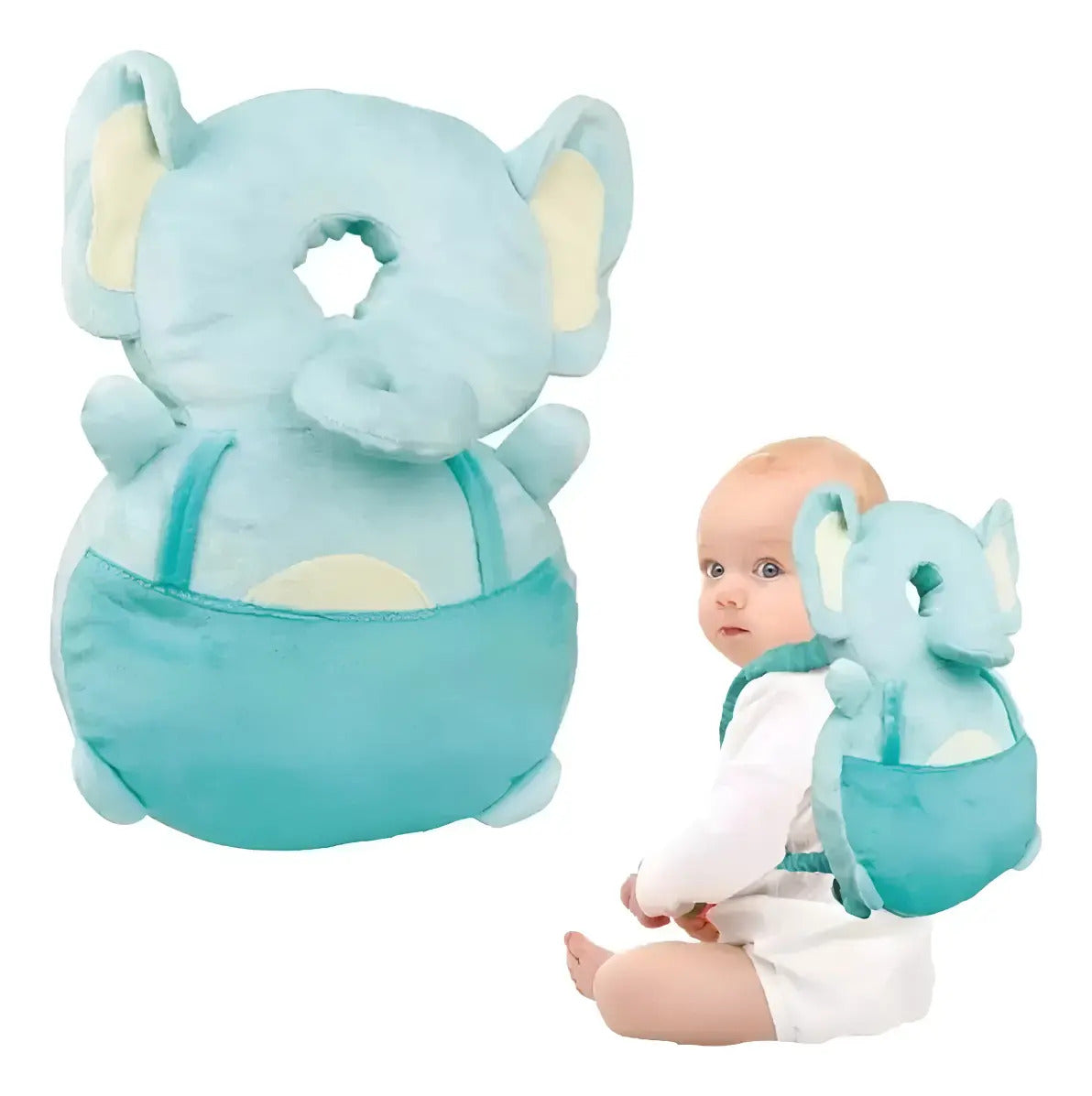 Cojín tipo mochila con diseño de elefante celeste