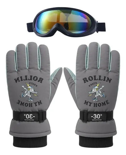 Guantes y Antiparras para Nieve · Talla Infantil 7 a 10 Años