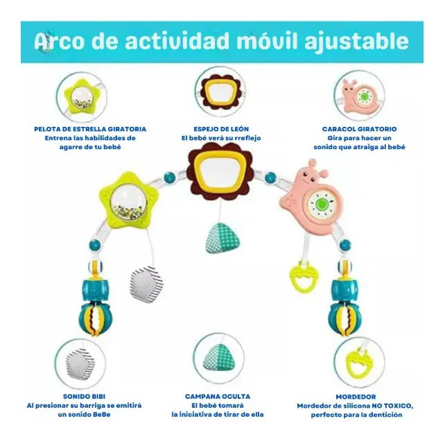 Arco Móvil con Espejo, Mordedor y 6 Juguetes para Bebé