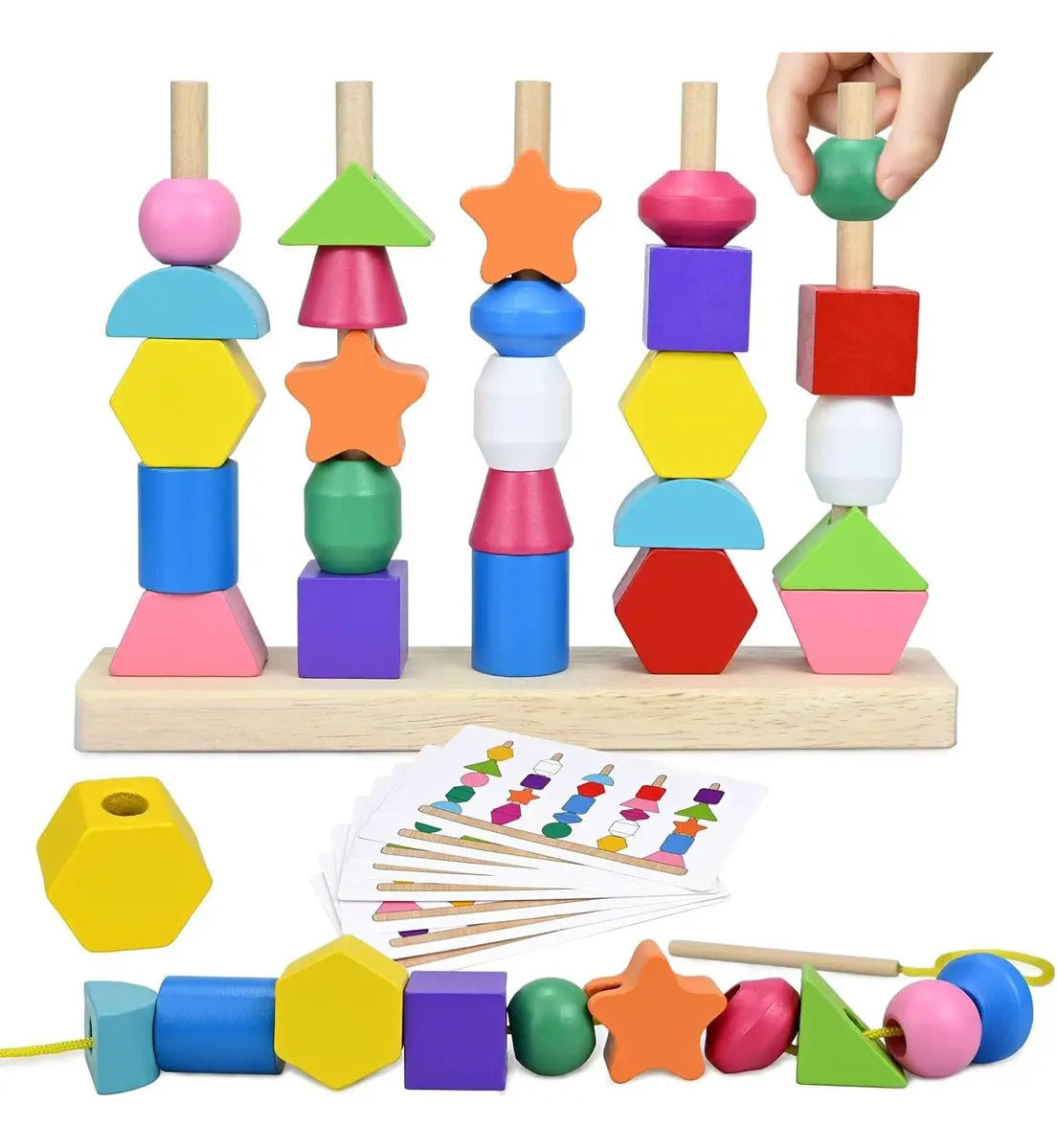 Juego de Enhebrado y Secuencias de Madera con 16 Tarjetas