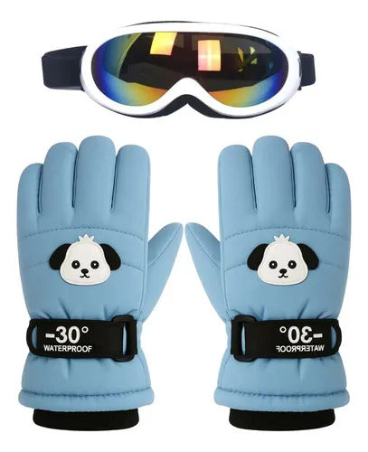 Guantes y Antiparras para Nieve · Talla Infantil 7 a 10 Años