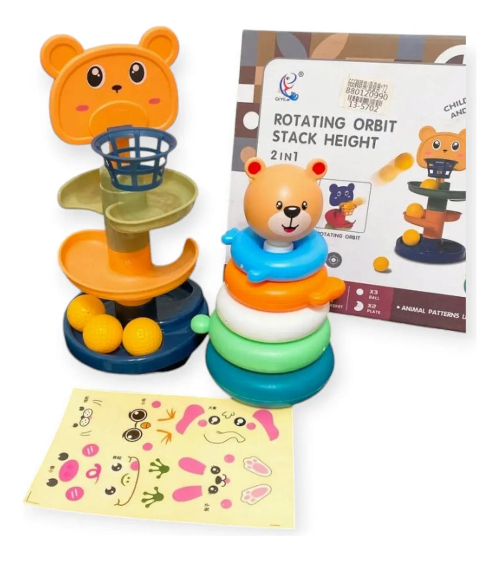 Juego 2 en 1 de Aros Apilables y Canasta de Osito