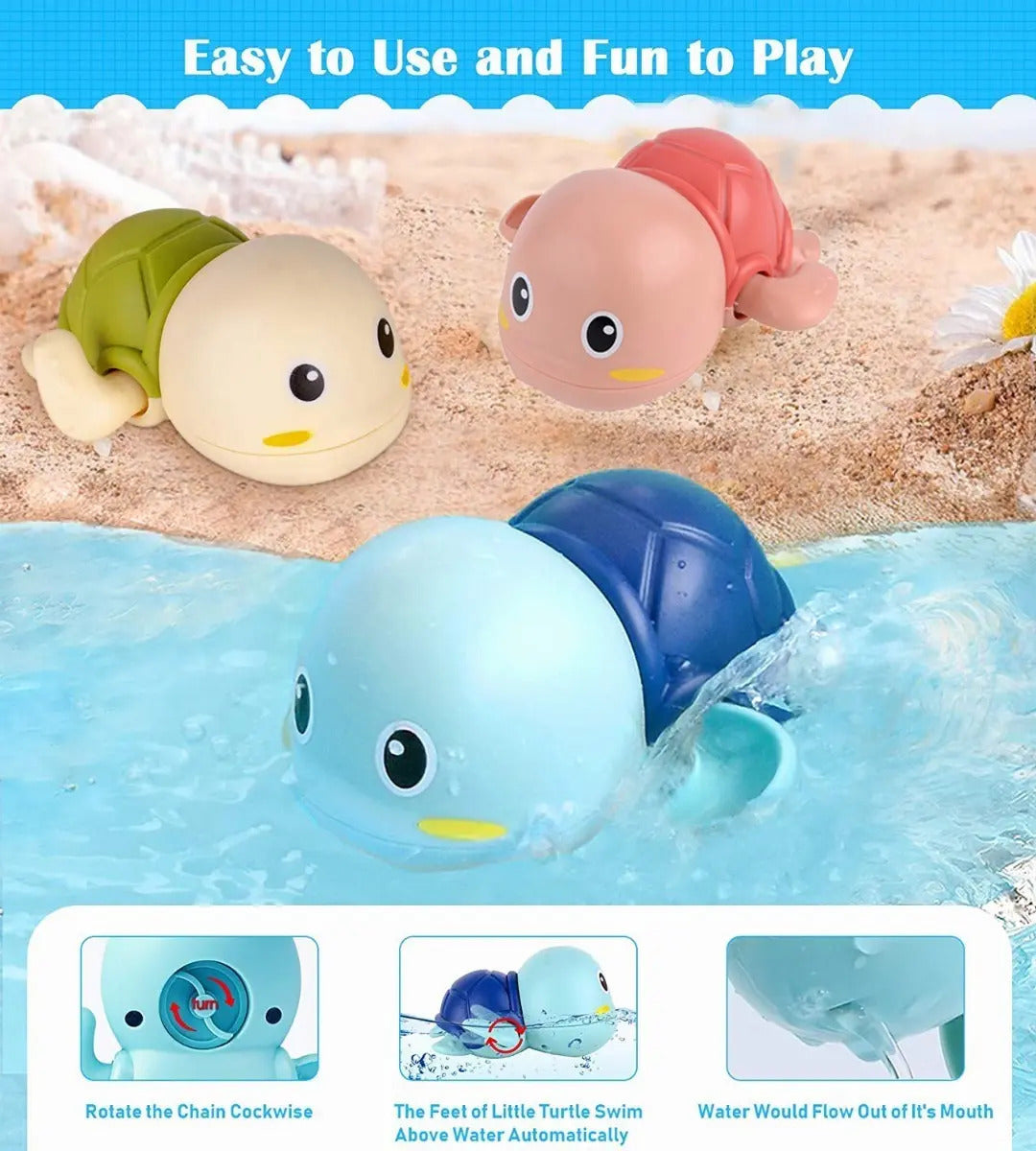 Pack de 3 Tortugas de Baño a Cuerda